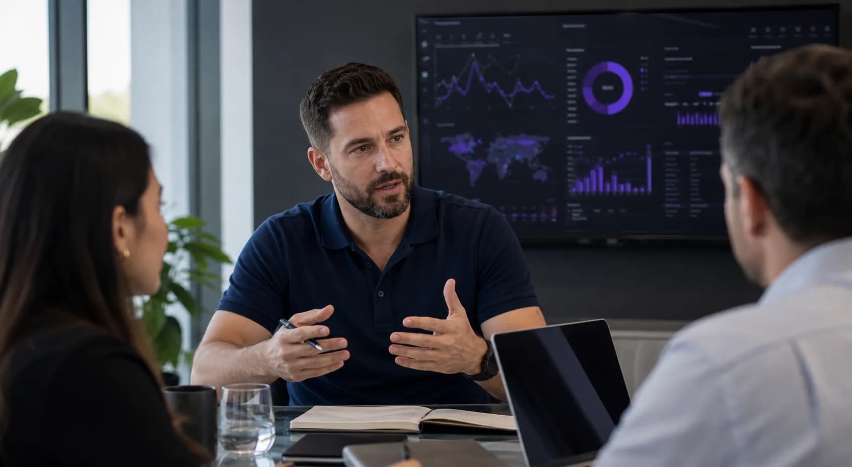 Security consultant reviewing risk priorities with business leaders