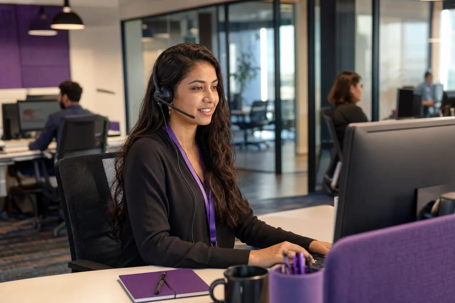 Corporate customer support professional assisting an Australian business